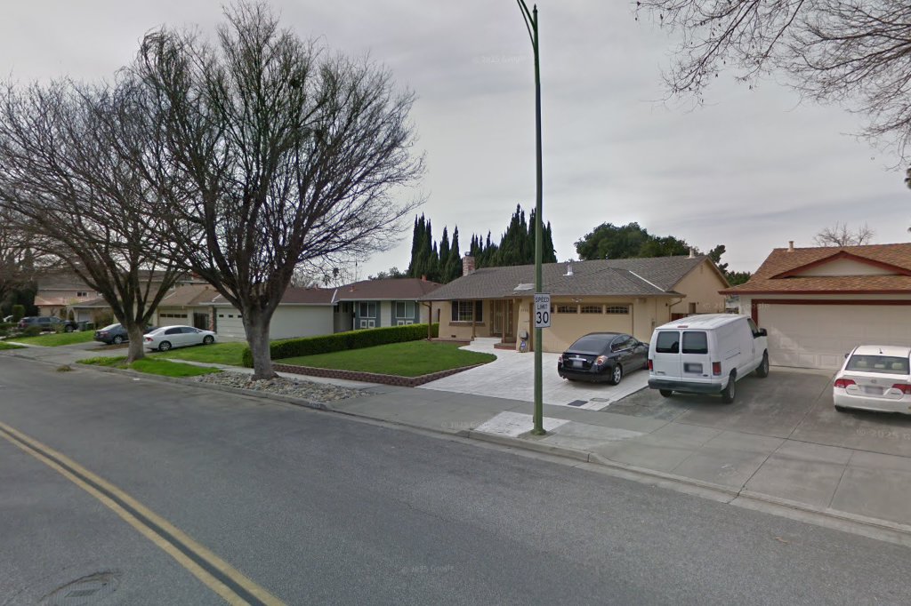 Street view — angled exterior (Feb 2016) at The Rose Garden Elderly Care, San Jose